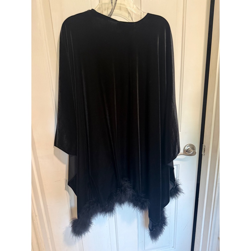 J.R. Nites by Caliendo Black Velvet Evening Wrap Turkey Feather Trim OS USA - Picture 3 of 3